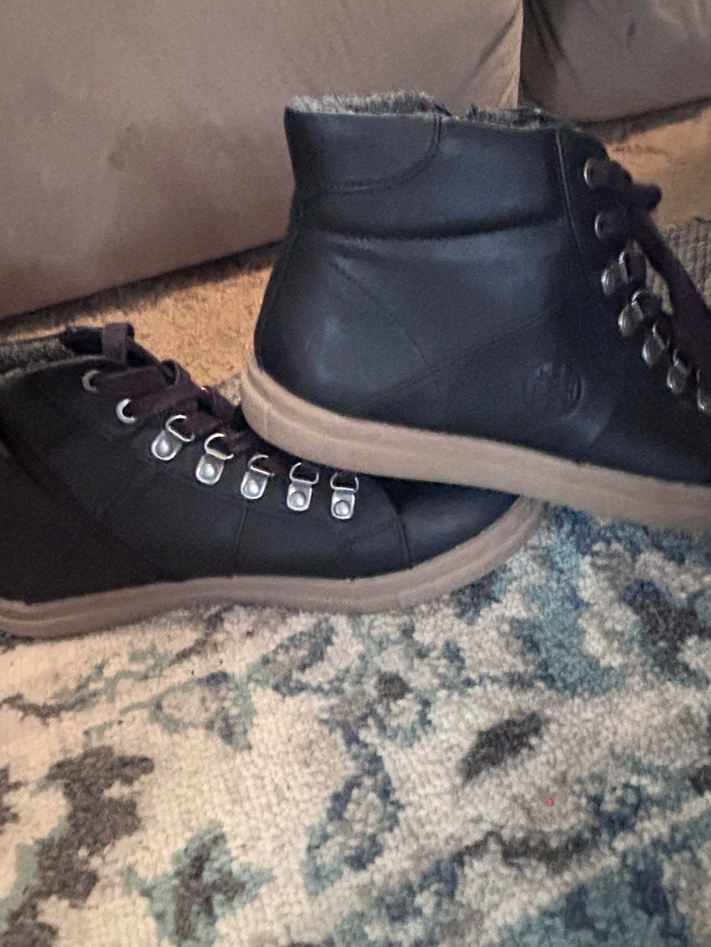 Men's Black High-Top Lace-Up Boots with Dark Plum Laces